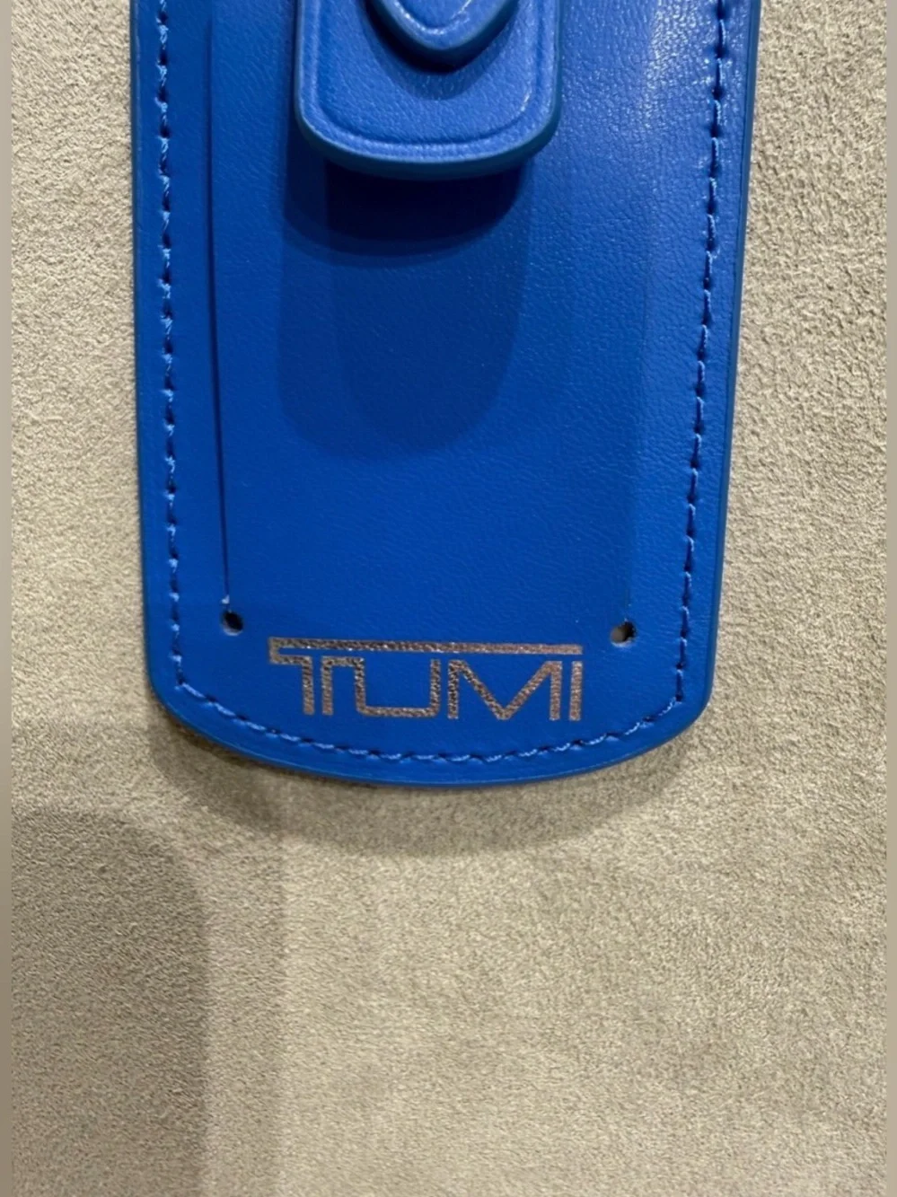 NEW Tumi 3.625” x 2.25” Leather Luggage Name Tag w/ Buckle - GLACIER BLUE